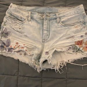 Embellished Light Wash Denim Shorts